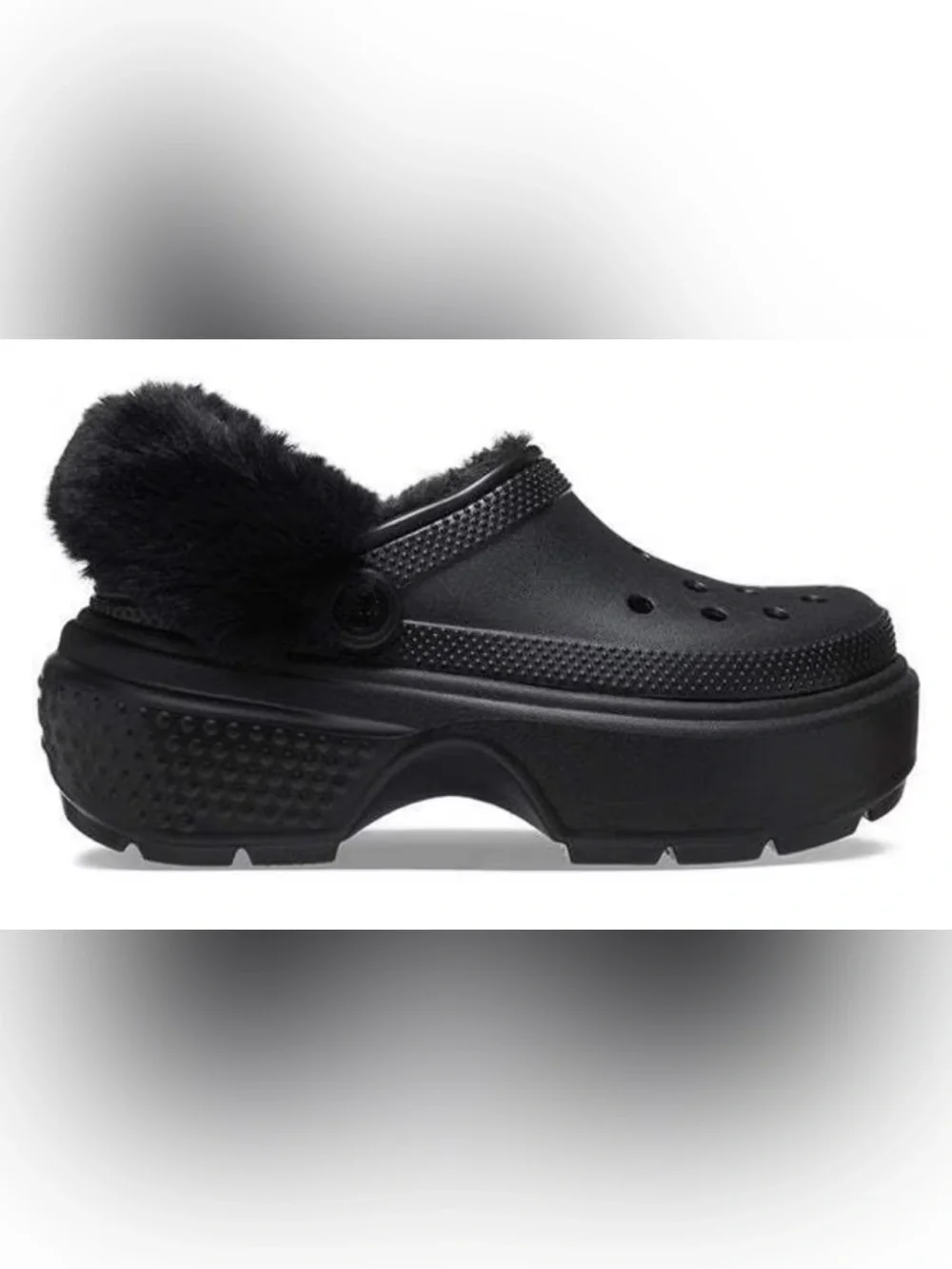 Crocs Stomp Lined Clog Black Faux Fur Platform Shoes Y2K Goth Punk Chunky Emo 8